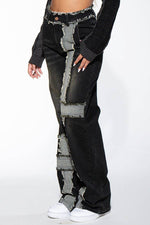 BLACK WASHED CONTRAST FRAYED HEM DENIM JEANS Rehab Lab BLACK WASHED CONTRAST FRAYED HEM DENIM JEANS