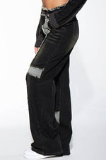BLACK WASHED CONTRAST FRAYED HEM DENIM JEANS Rehab Lab BLACK WASHED CONTRAST FRAYED HEM DENIM JEANS