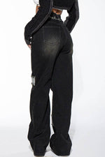 BLACK WASHED CONTRAST FRAYED HEM DENIM JEANS Rehab Lab BLACK WASHED CONTRAST FRAYED HEM DENIM JEANS