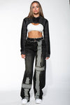 BLACK WASHED CONTRAST FRAYED HEM DENIM JEANS Rehab Lab BLACK WASHED CONTRAST FRAYED HEM DENIM JEANS