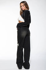 BLACK WASHED CONTRAST FRAYED HEM DENIM JEANS Rehab Lab BLACK WASHED CONTRAST FRAYED HEM DENIM JEANS