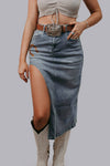 Concert Perfect Horse Shoe cut out Denim Skirt Bottoms Merigold Kiss Concert Perfect Horse Shoe cut out Denim Skirt