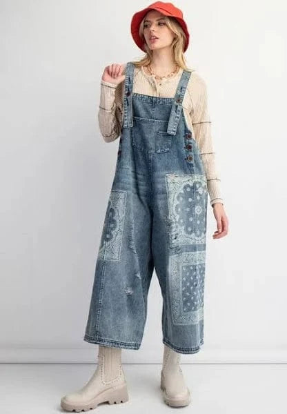 Easel Wide Leg Washed Denim Overalls Apparel & Accessories Jessie Rose Easel Wide Leg Washed Denim Overalls
