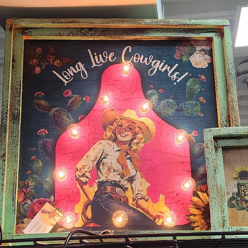 Long Live Cowgirls - 24" Square Lighted Artwork TroubleMaker Trading Company Long Live Cowgirls - 24" Square Lighted Artwork