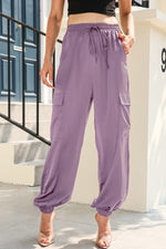 Long Tie Waist Pocketed Pants Bottoms Trendsi Lilac / L