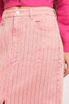 Rhinestone Studded Stripe Midi Denim Skirt Bottoms Blue B Rhinestone Studded Stripe Midi Denim Skirt