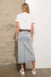 Rhinestone Studded Stripe Midi Denim Skirt Bottoms Blue B Rhinestone Studded Stripe Midi Denim Skirt