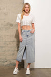 Rhinestone Studded Stripe Midi Denim Skirt Bottoms Blue B Rhinestone Studded Stripe Midi Denim Skirt