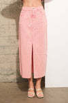 Rhinestone Studded Stripe Midi Denim Skirt Bottoms Blue B Rhinestone Studded Stripe Midi Denim Skirt