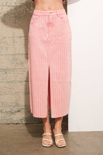 Rhinestone Studded Stripe Midi Denim Skirt Bottoms Blue B Rhinestone Studded Stripe Midi Denim Skirt