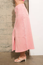 Rhinestone Studded Stripe Midi Denim Skirt Bottoms Blue B Rhinestone Studded Stripe Midi Denim Skirt