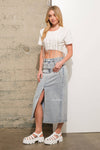 Rhinestone Studded Stripe Midi Denim Skirt Bottoms Blue B Rhinestone Studded Stripe Midi Denim Skirt
