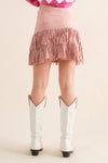 suede Star Silver Studded Tiered Fringe Mini Skirt Bottoms Blue B L / Pink suede Star Silver Studded Tiered Fringe Mini Skirt