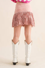 suede Star Silver Studded Tiered Fringe Mini Skirt Bottoms Blue B L / Pink suede Star Silver Studded Tiered Fringe Mini Skirt