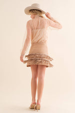 suede Star Silver Studded Tiered Fringe Mini Skirt Bottoms Blue B suede Star Silver Studded Tiered Fringe Mini Skirt