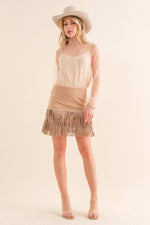 suede Star Silver Studded Tiered Fringe Mini Skirt Bottoms Blue B suede Star Silver Studded Tiered Fringe Mini Skirt