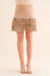 suede Star Silver Studded Tiered Fringe Mini Skirt Bottoms Blue B suede Star Silver Studded Tiered Fringe Mini Skirt