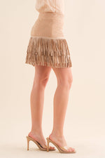 suede Star Silver Studded Tiered Fringe Mini Skirt Bottoms Blue B suede Star Silver Studded Tiered Fringe Mini Skirt