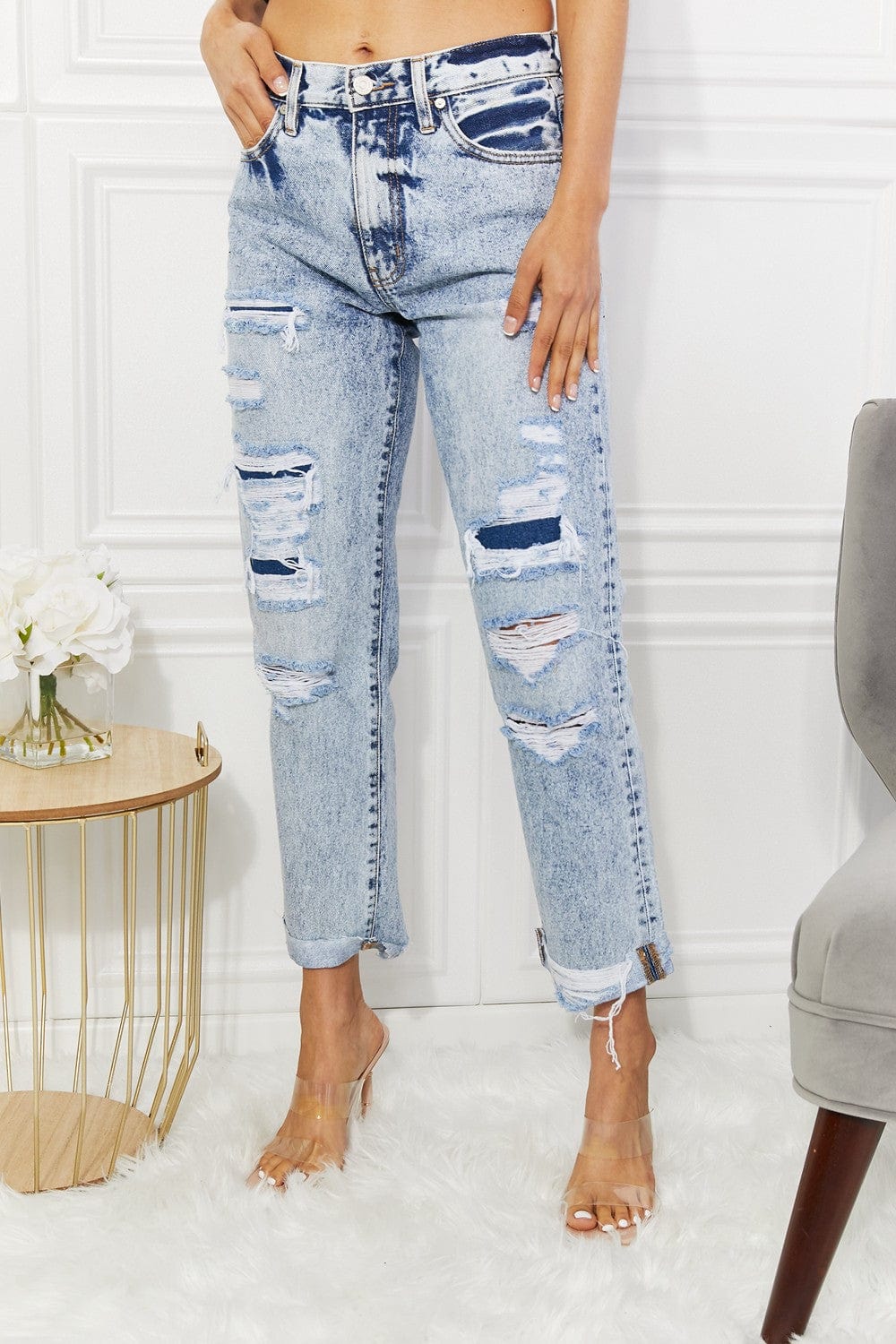 Kancan Kendra High Rise Distressed Straight Jeans Top Trendsi Light / 1(25)